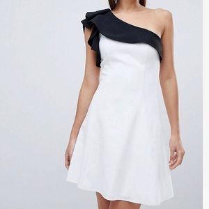 ASOS Fashion Unique Black White One Shoulder Dress